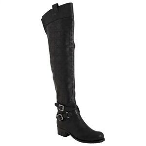 Christian Dior quilted leather over-the-knee cannage riding biker boots